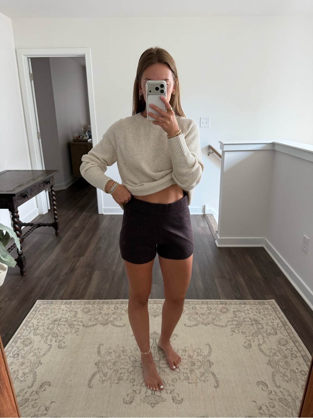 High-Rise Knit Shorts in Dark Brown